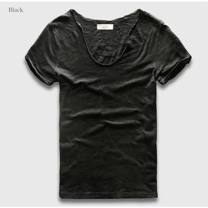 Men Plain Hip Hop Casual V Neck Short Sleeve T-Shirt Men - Xmaker