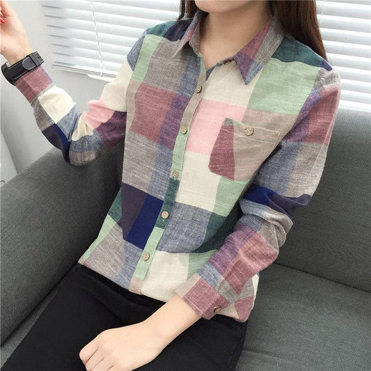 Women Blouses Vintage Linen Cotton Long Sleeve - Xmaker