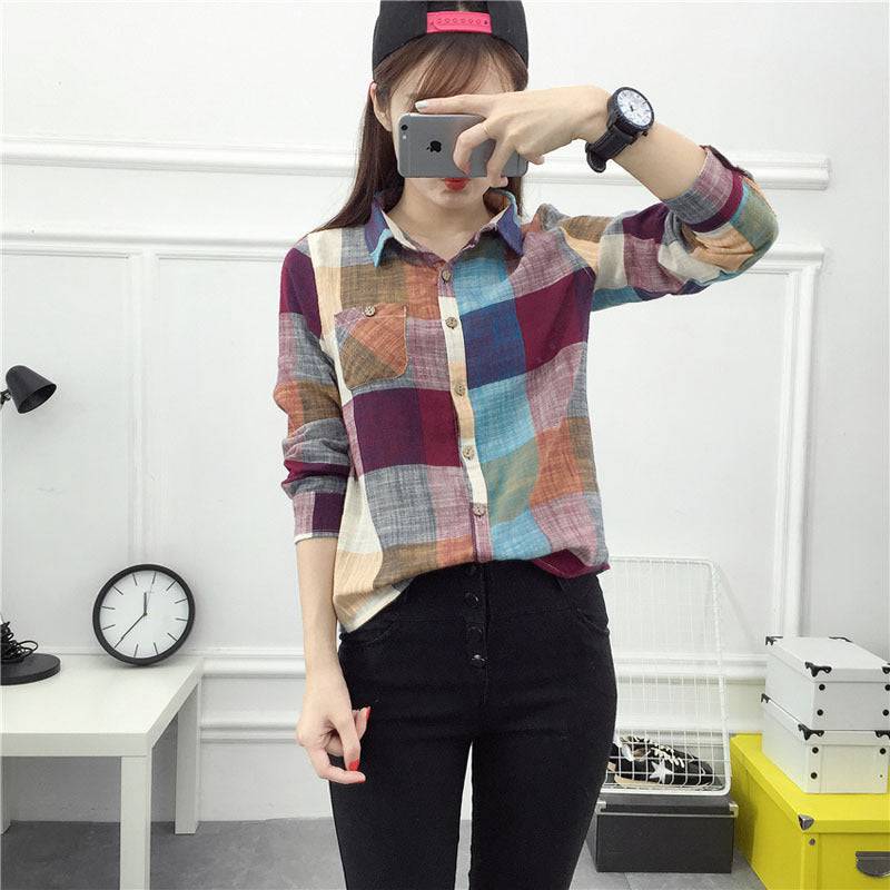 Women Blouses Vintage Linen Cotton Long Sleeve - Xmaker