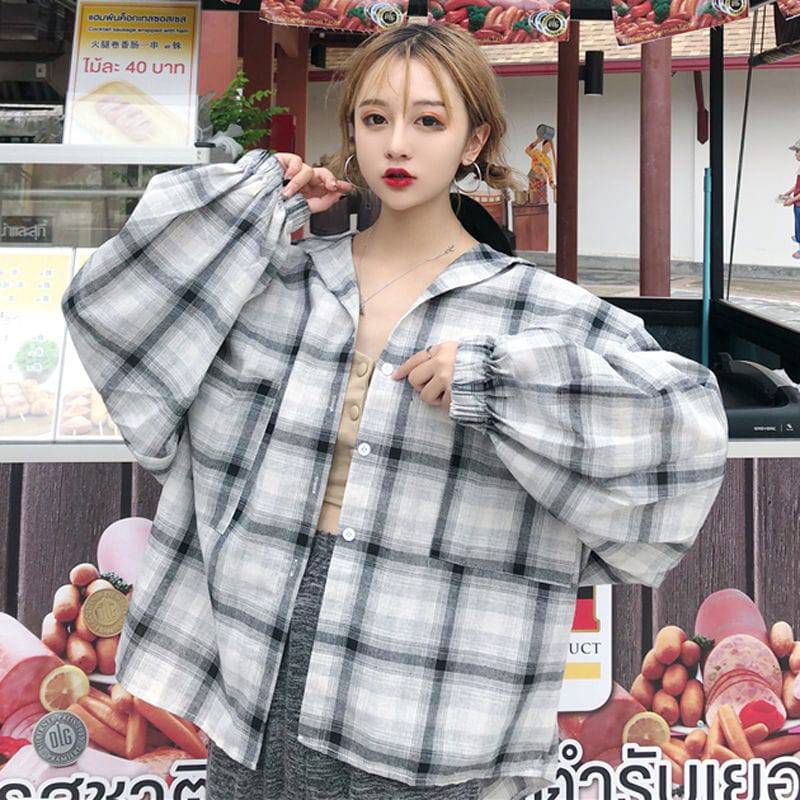 Women Blouses Shirts Plaid Oversize Thin Casual Sun-protect - Xmaker