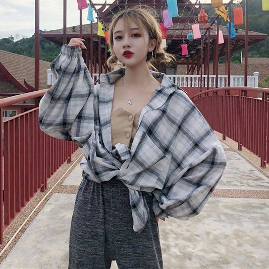 Women Blouses Shirts Plaid Oversize Thin Casual Sun-protect - Xmaker