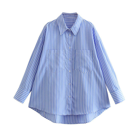 Casual medium and long striped shirt women