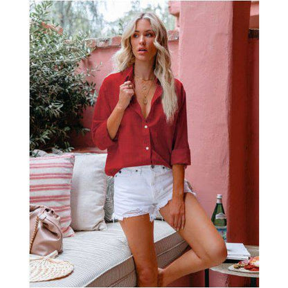 Women Lapel Long Sleeve Oversize Blouses - Xmaker