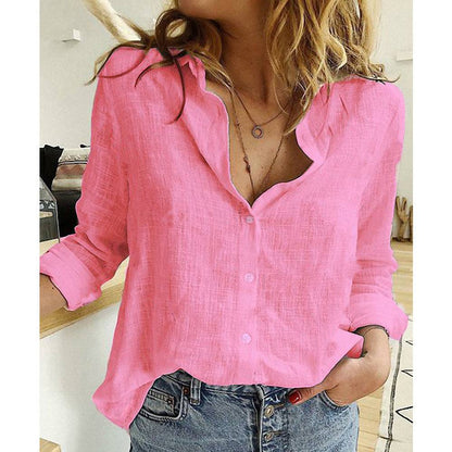 Women Lapel Long Sleeve Oversize Blouses - Xmaker