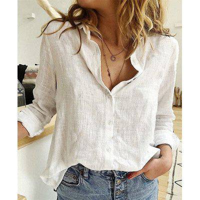 Women Lapel Long Sleeve Oversize Blouses - Xmaker