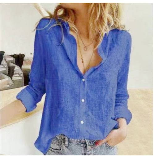 Women Lapel Long Sleeve Oversize Blouses - Xmaker