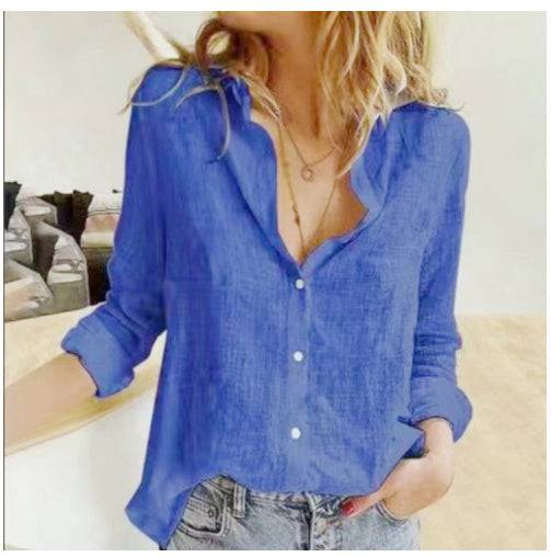 Women Lapel Long Sleeve Oversize Blouses - Xmaker