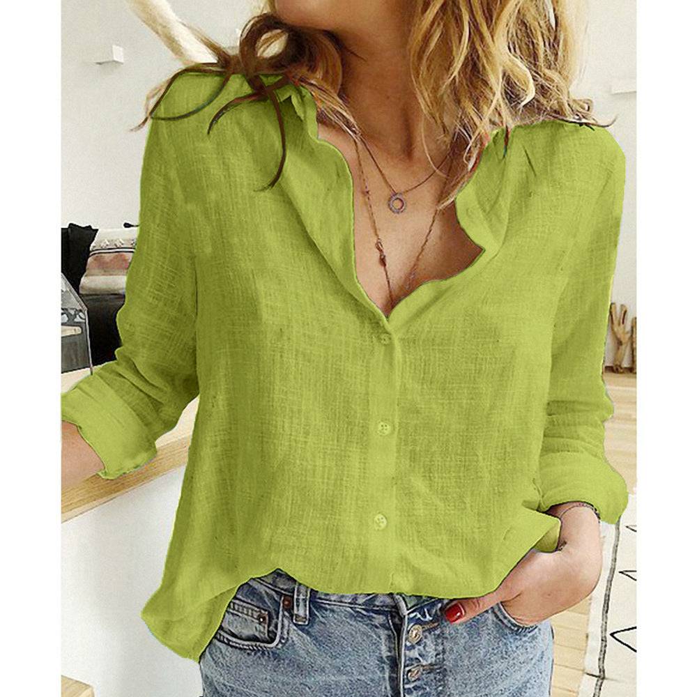 Women Lapel Long Sleeve Oversize Blouses - Xmaker