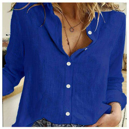 Women Lapel Long Sleeve Oversize Blouses - Xmaker