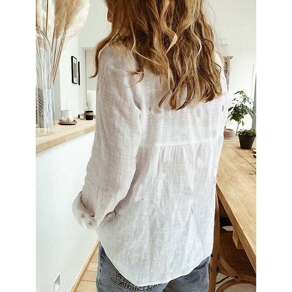 Women Lapel Long Sleeve Oversize Blouses - Xmaker