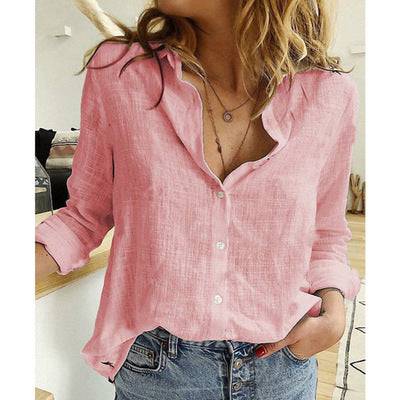 Women Lapel Long Sleeve Oversize Blouses - Xmaker