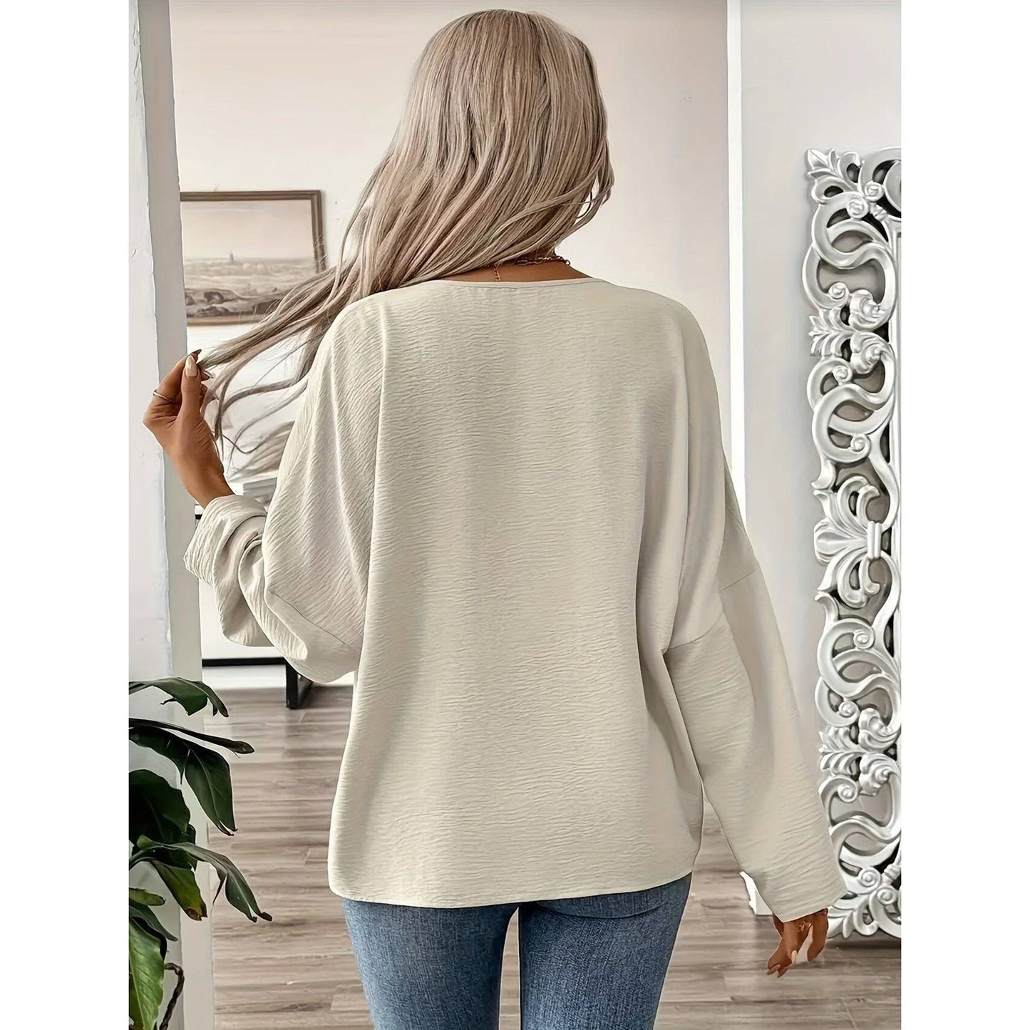 Women Stylish Plus Size Elegant Long Sleeve Pocket Blouse  Plus - Classic Solid Button Front Design, Comfortable Wear for Spring & Fall, Flattering Fit, Easy Care - Xmaker