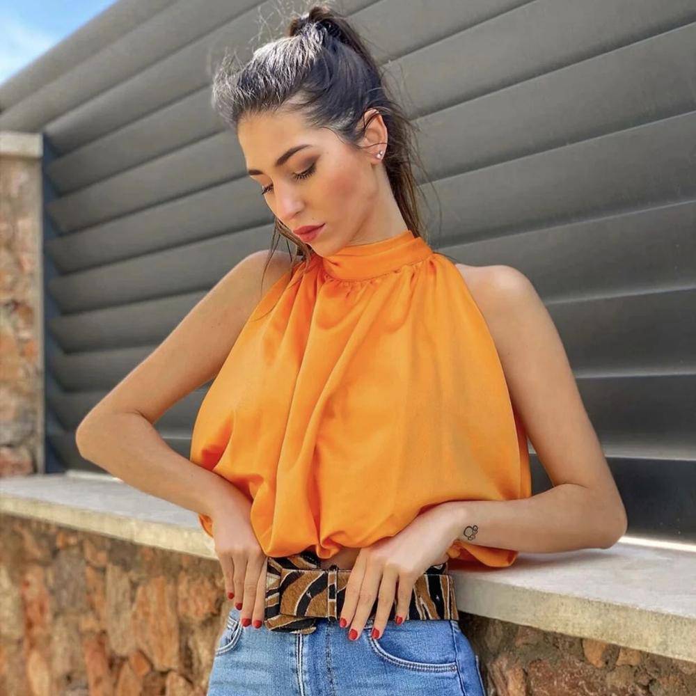 Blouses Orange Crop Ladies Shirt - Xmaker