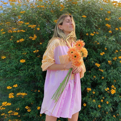 Colorblock Striped Summer Lapel Loose Blouse - Xmaker