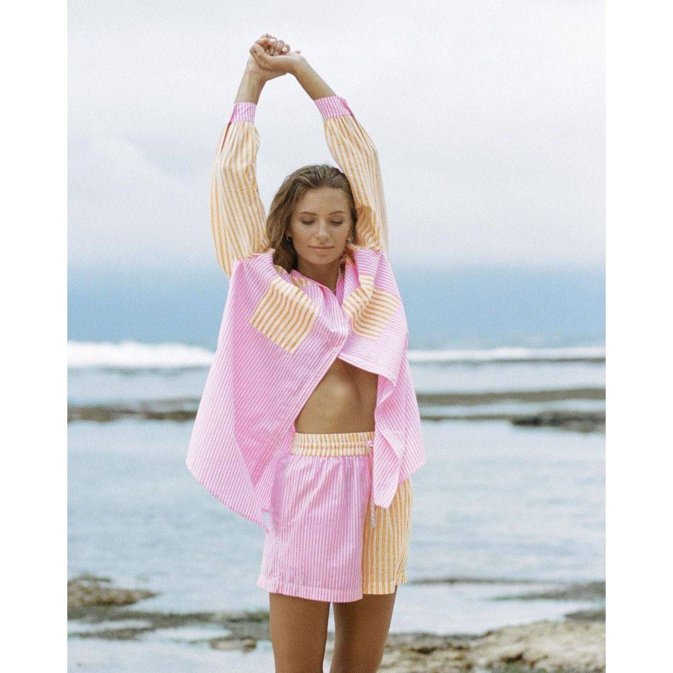 Colorblock Striped Summer Lapel Loose Blouse - Xmaker