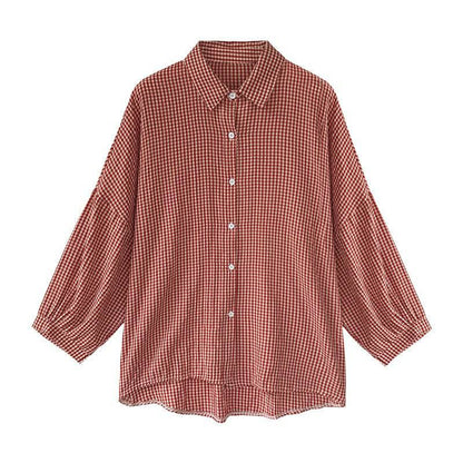 Blouses Shirts Women Loose Large Size M-4XL Plaid All-match - Xmaker