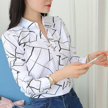 Loose striped stand collar blouse - Xmaker