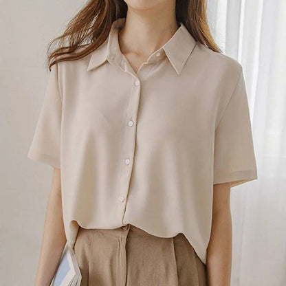 Women's Blouse Short Sleeve Lapel Neck Shirt - Xmaker