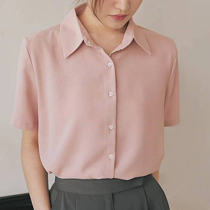 Women's Blouse Short Sleeve Lapel Neck Shirt - Xmaker