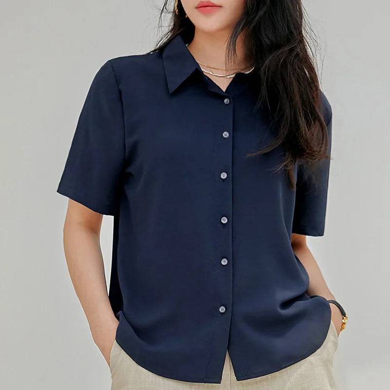 Women's Blouse Short Sleeve Lapel Neck Shirt - Xmaker