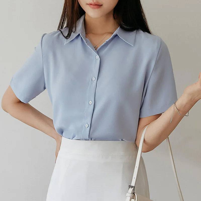 Women's Blouse Short Sleeve Lapel Neck Shirt - Xmaker