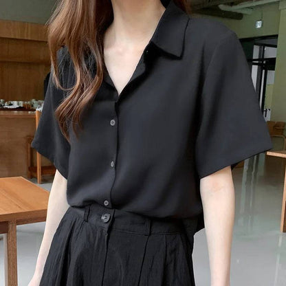 Women's Blouse Short Sleeve Lapel Neck Shirt - Xmaker