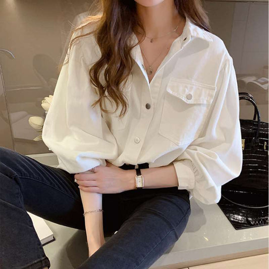 Blouses Shirts Women Spring Pockets Long Sleeve - Xmaker