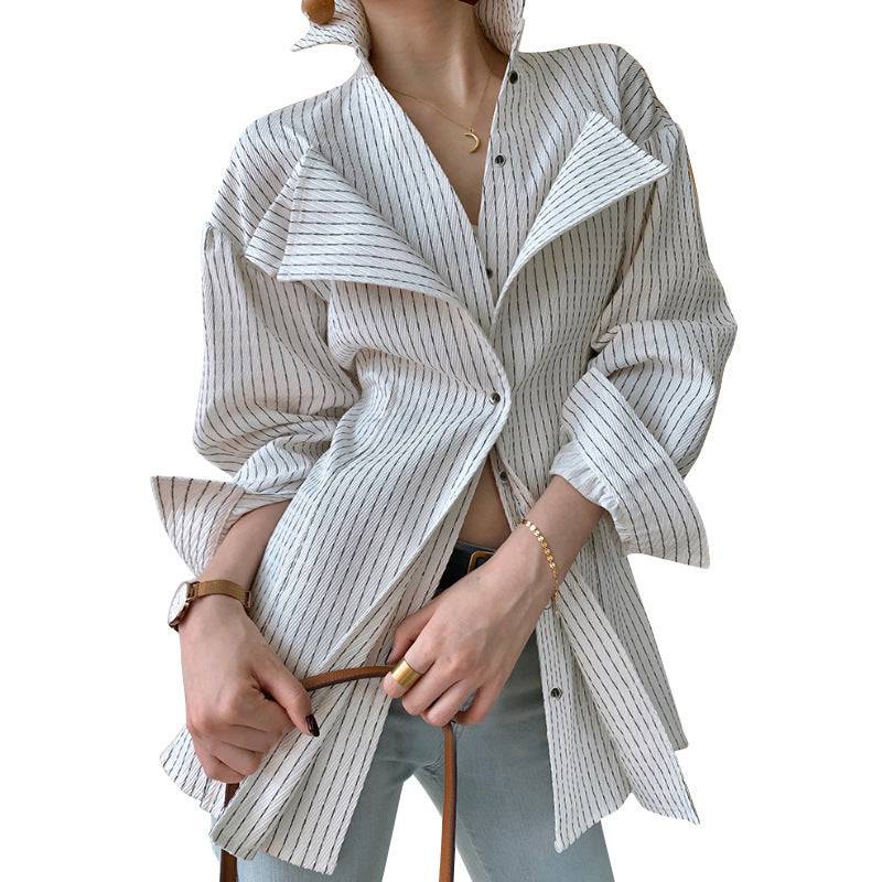 Long Sleeve Striped Blouse - Xmaker