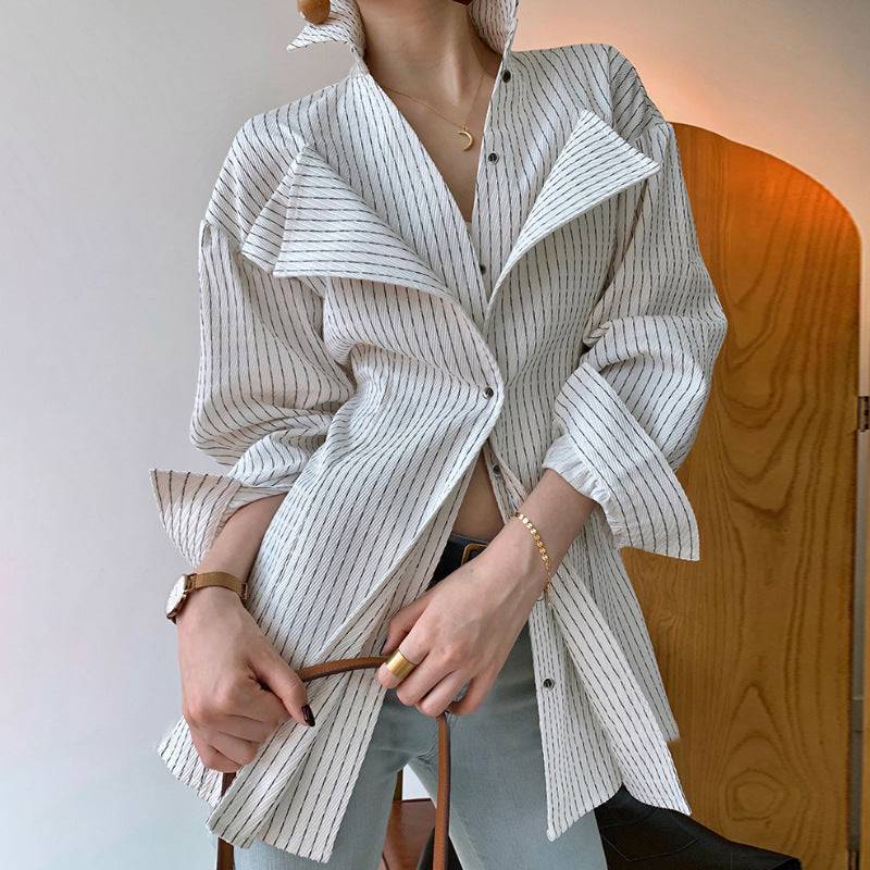 Long Sleeve Striped Blouse - Xmaker