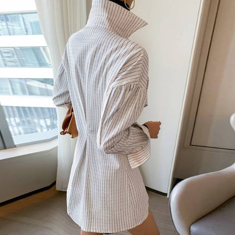 Long Sleeve Striped Blouse - Xmaker