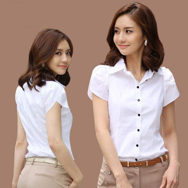 White Short-sleeved Cotton Blouse - Xmaker