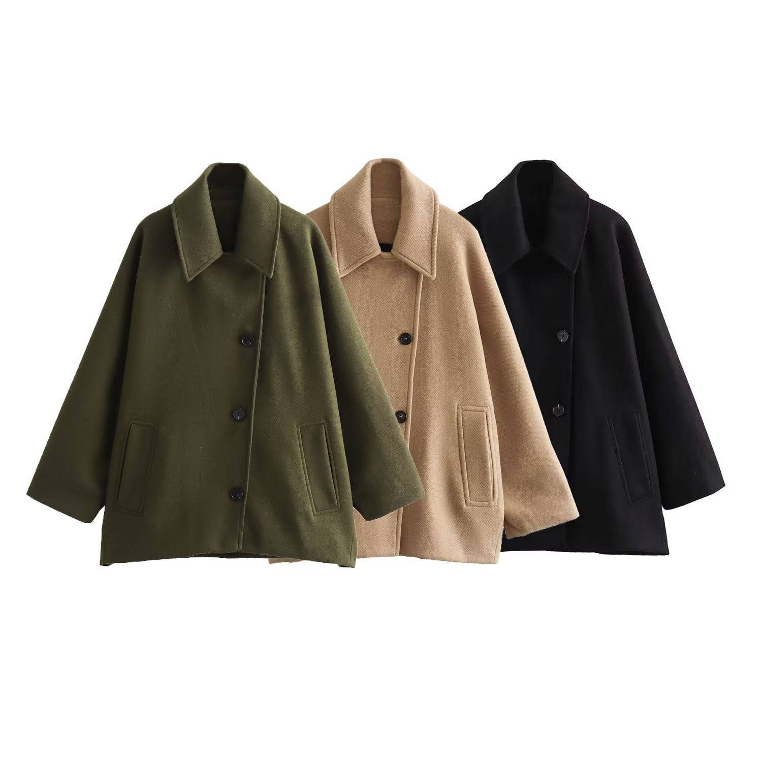 French Coat Polo Collar Blended Short Cape Sleeve Coat - Xmaker