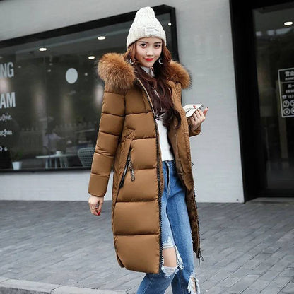 Women's Down Parkas Jacket Big Fur Collar Thick Slim Coat - Xmaker