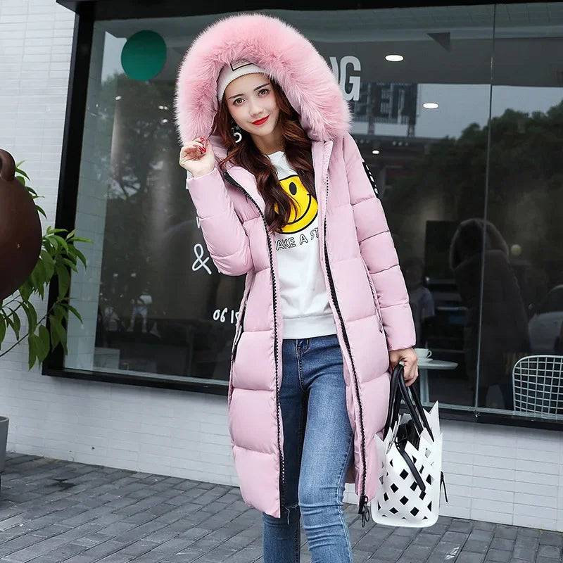 Women's Down Parkas Jacket Big Fur Collar Thick Slim Coat - Xmaker