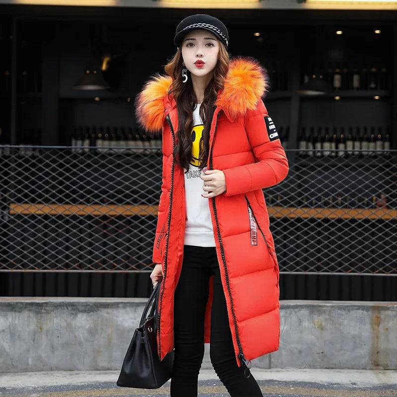 Women's Down Parkas Jacket Big Fur Collar Thick Slim Coat - Xmaker