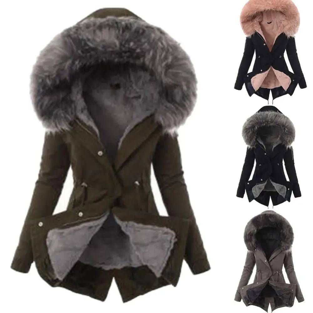 Warm Winter Women Faux Fur Hooded Cotton Down Jacket Casual Outwear Long Overcoat - Xmaker