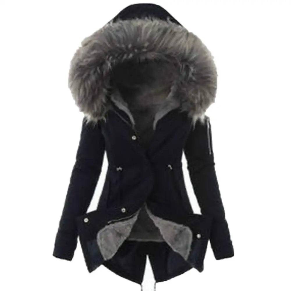 Warm Winter Women Faux Fur Hooded Cotton Down Jacket Casual Outwear Long Overcoat - Xmaker