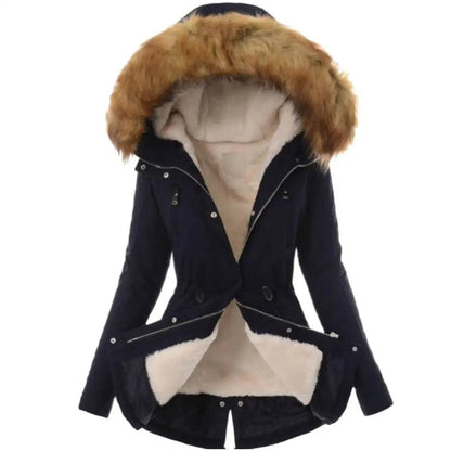 Warm Winter Women Faux Fur Hooded Cotton Down Jacket Casual Outwear Long Overcoat - Xmaker