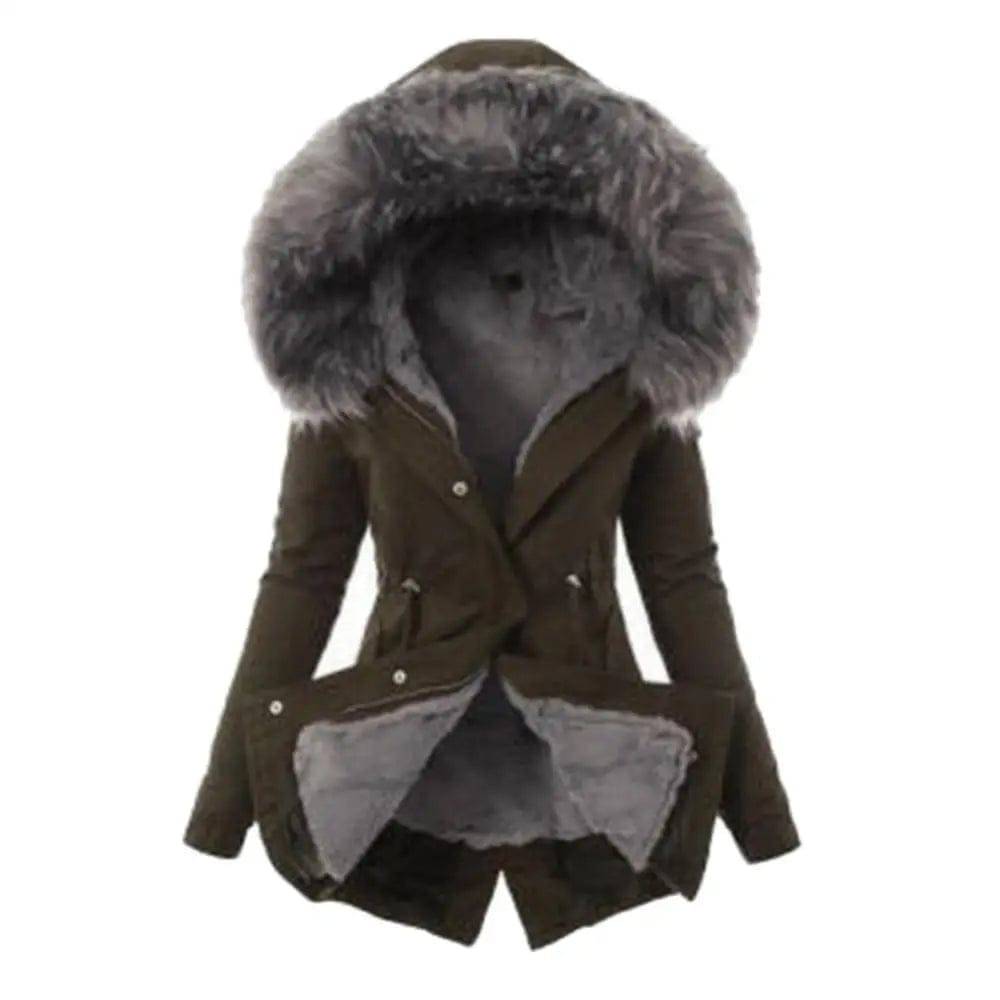 Warm Winter Women Faux Fur Hooded Cotton Down Jacket Casual Outwear Long Overcoat - Xmaker