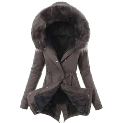 Warm Winter Women Faux Fur Hooded Cotton Down Jacket Casual Outwear Long Overcoat - Xmaker