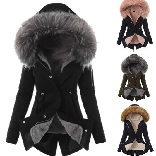 Warm Winter Women Faux Fur Hooded Cotton Down Jacket Casual Outwear Long Overcoat - Xmaker