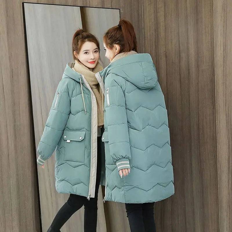 Women Down Cotton Hooded Overcoat Thick Windproof  Coat - Xmaker