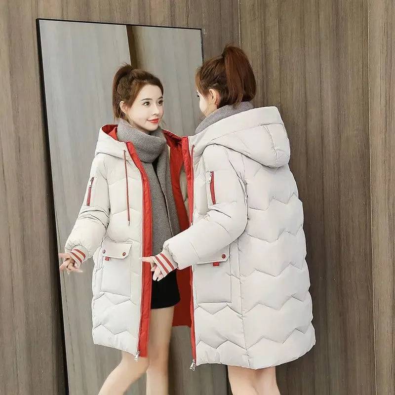 Women Down Cotton Hooded Overcoat Thick Windproof  Coat - Xmaker