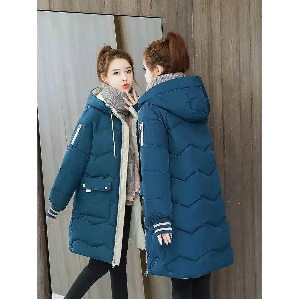 Women Down Cotton Hooded Overcoat Thick Windproof  Coat - Xmaker