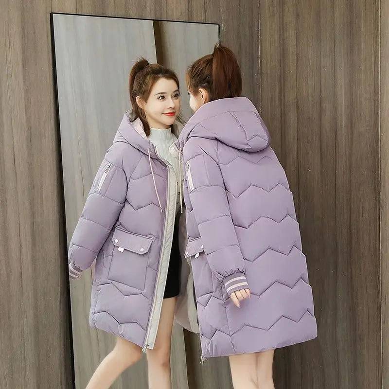 Women Down Cotton Hooded Overcoat Thick Windproof  Coat - Xmaker