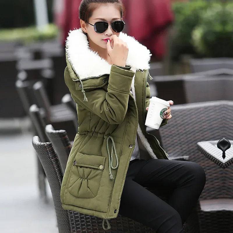 Women Winter Jackets Thicken Hooded Long Down Jacket Women Coats Slim Fit Hair Collar Cotton-padded Clothes Women Down Coats - Xmaker