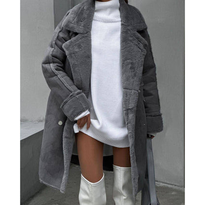 Coat Suit Collar Long Cardigan Long Sleeve Plush Coat - Xmaker