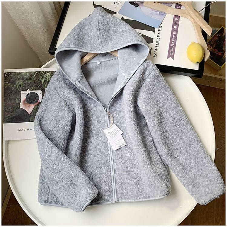 Warm loose lamb wool polar fleece hooded zipper long sleeve jacket - Xmaker