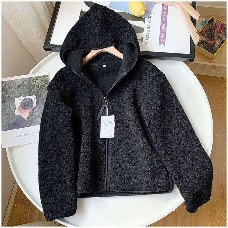 Warm loose lamb wool polar fleece hooded zipper long sleeve jacket - Xmaker