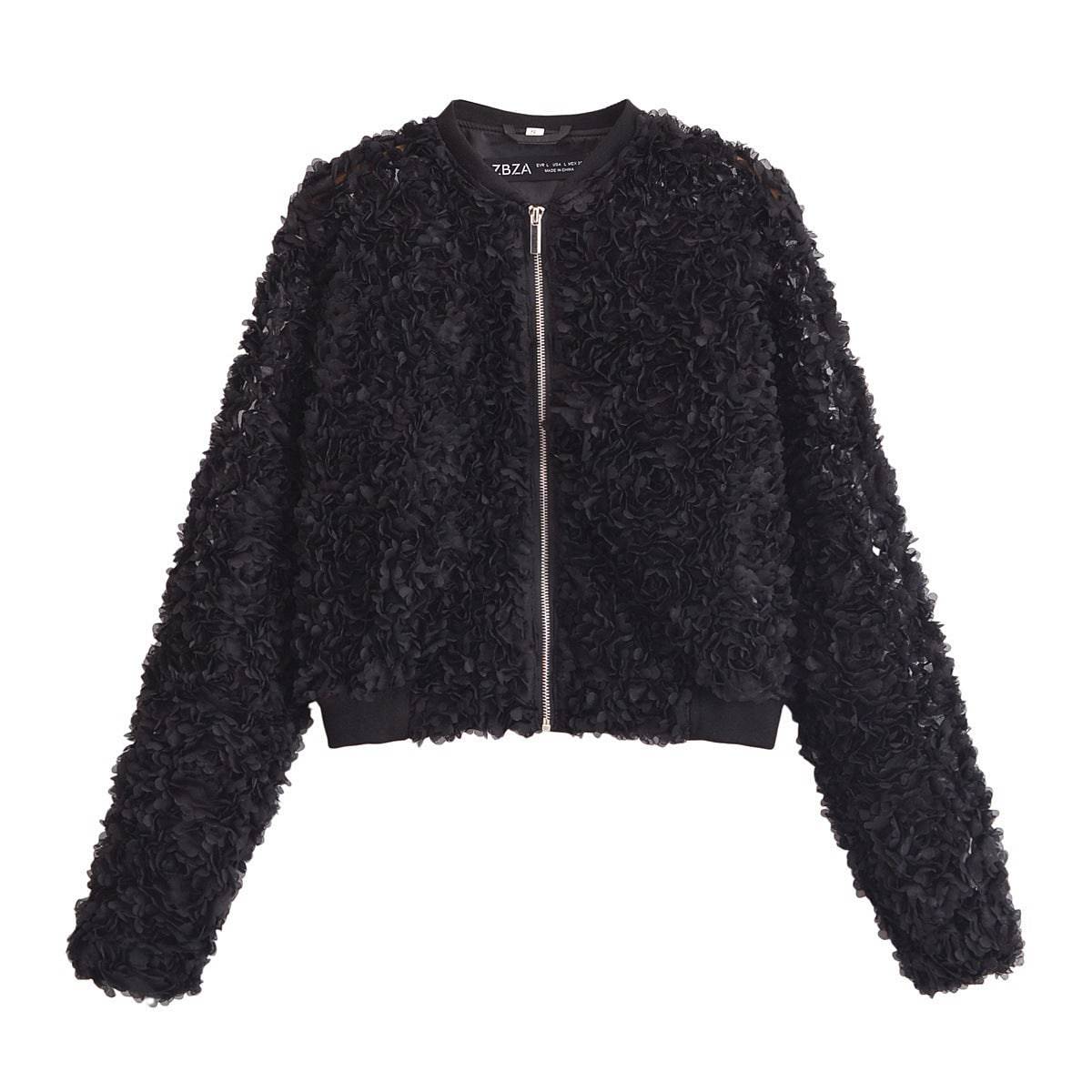 Women's Flower Lace Cropped Zipper Jacket - Xmaker